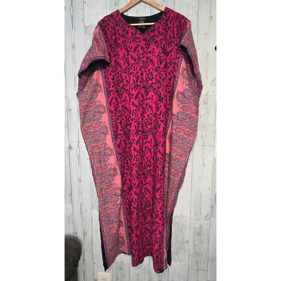 J. Peterman Boho Paisley Pink Kaftan Maxi Dress Sz. S/M - Picture 1 of 8
